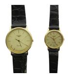 ロンジン LONGINES ペアウォッチ 腕時計 クォーツ ウォッチ ラウンド レザーベルト ロゴ ゴールド色 ■GY18 /MQ