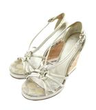 コーチ COACH サンダル キャンバス レザー オープントゥ ウェッジソール シグネチャー 5.5 22.5cm シルバー色 F2370 /XZ ■GY18