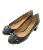 トリーバーチ TORY BURCH パンプス レザー ラウンドトゥ チャンキーヒール ロゴ 5.5M 22.5cm 黒 ブラック /XZ ■GY18