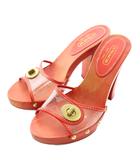 コーチ COACH ミュール サンダル ウッド オープントゥ ハイヒール スタッズ ターンロック 5B 22㎝ 赤 レッド /XZ ■GY18