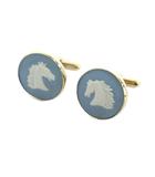 ウェッジウッド WEDGWOOD カフスボタン アクセサリー ロゴ ジャスパー 馬 青 ブルー ゴールド色 ■GY11 /MQ