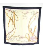 セリーヌ CELINE スカーフ 大判 絹 シルク 総柄 ロゴ ベージュ 紺 ネイビー /XZ ■GY11