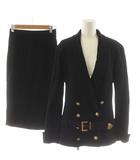 シャネル CHANEL ヴィンテージ セットアップ ダブル テーラード ジャケット タイトスカート ひざ丈 ココマーク ココボタン 金ボタン プリーツ ベルト付き 38 M 黒 ブラック /MW ■GY18