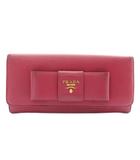 プラダ PRADA 長財布 二つ折り サフィアーノレザー リボン ロゴ ゴールド金具 ピンク /XZ ■OH ■GY18
