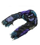 イッセイミヤケ ISSEY MIYAKE ストール スカーフ 薄手 絹 シルク混 プリーツ 総柄 フリンジ マルチカラー /XZ ■GY18