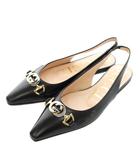 グッチ GUCCI パンプス フラット レザー スクエアトゥ インターロッキングG スリングバック 35 22㎝ 黒 ブラック 626725 /XZ ■GY18