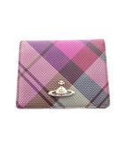 ヴィヴィアンウエストウッド Vivienne Westwood 2つ折り カードケース 名刺入れ オーブ 金具 チェック柄 ロゴ 紫 パープル /FF  ■GY11