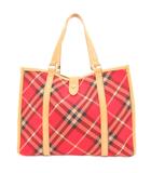 バーバリーブルーレーベル BURBERRY BLUE LABEL ハンドバッグ チェック柄 キャンバス レザー 赤 レッド /JS ■GY11