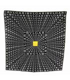 ブルガリ BVLGARI スカーフ 大判 絹 シルク ロゴ 総柄 黒 ブラック 白 ホワイト 黄色 イエロー /XZ ■OH ■GY18