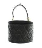 モスキーノ MOSCHINO バニティバッグ ハンド ショルダー 2WAY レザー キルティング ハート 総柄 黒 ブラック /XZ ■GY18