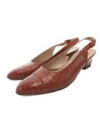 サルヴァトーレフェラガモ Salvatore Ferragamo ミュール チャンキーヒール ラウンドトゥ レザー 7 茶 ブラウン /FF ■GY99