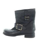 ジミーチュウ JIMMY CHOO ショートブーツ エンジニア レザー しわ加工 ベルト ロゴ 37.5 黒 ブラック ■GY11 /MQ