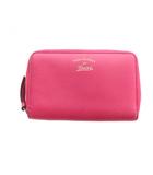 グッチ GUCCI 二つ折り財布 ウォレット ラウンドファスナー レザー 型押しロゴ ピンク ■GY18 /MQ ■OH