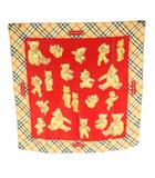 バーバリーズ Burberrys スカーフ シルク ベア柄 チェック柄 赤 ベージュ /MI ■GY18