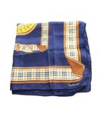 バーバリーズ Burberrys スカーフ ハンカチ 絹 シルク ノバチェック ロゴ 総柄 紺 ネイビー ■GY11 /MQ