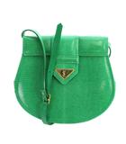 イヴサンローラン YVES SAINT LAURENT ヴィンテージ ショルダーバッグ 斜めがけ リザード レザー YSL ロゴ 三角 プレート ゴールド金具 緑 グリーン ■GY11 /MQ