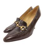グッチ GUCCI ホースビットパンプス ローファー ハイヒール レザー 革 37.5 茶 ブラウン /JS ■GY18