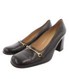 グッチ GUCCI パンプス チャンキーヒール レザー ホースビット スクエアトゥ 36.5 黒 ブラック /FF ■GY18