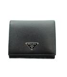 三つ折り財布 ウォレット ロゴ レザー 三角プレート 黒 ブラック ■GY11 /MQ ■OH