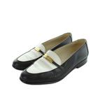 シャネル CHANEL ローファー モカシン レザー ロゴ プレート37.5 24cm 黒 ブラック 白 ホワイト ■GY17 /MQ ■OH