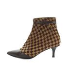 ルイヴィトン LOUIS VUITTON ブーティ ショートブーツ ポインテッドトゥ ハラコ レザー ダミエ ロゴ 37.5 24cm 茶 ブラウン ■GY17 /MQ ■OH