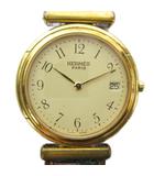 エルメス HERMES 50040 腕時計 ウォッチ クォーツ デイト カレンダー付き ラウンド レザーベルト ■ゴールド色 GY18 /MQ ■OH