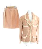 シャネル CHANEL ヴィンテージ セットアップ ブレザー テーラードジャケット 台形スカート ひざ丈 リネン ココマーク 38 ピンク ベージュ /MW ■GY17