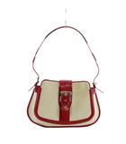 トッズ TOD'S ワンショルダーバッグ ハンド キャンバス レザー ロゴ ベージュ 赤 レッド ■GY18 /MQ