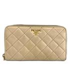 プラダ PRADA 長財布 レザー キルティング ラウンドファスナー ロゴ ゴールド金具 ベージュ /XZ ■GY18