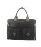 ミュウミュウ miumiu ハンドバッグ ボストン レザー スタッズ ロゴ ダブルフロントポケット 茶 ブラウン ■GY18 /MQ ■OH