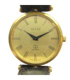 グッチ GUCCI ジャンク品 腕時計 ウォッチ クォーツ ローマン ラウンド レザーベルト ゴールド色 ■GY18 /MQ ■OH