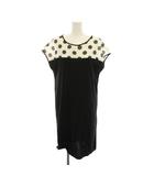 ワンピース ひざ丈 M 黒 ブラック 白 ホワイト ドット柄 半袖 /LP