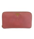 プラダ PRADA 長財布 レザー ラウンドファスナー ロゴ ゴールド金具 ピンク /XZ ■GY18