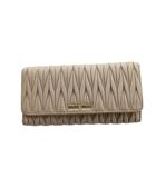 ミュウミュウ miumiu 長財布 ウォレット マテラッセ ナッパ ロゴ パスケース付き レザー ピンクベージュ ■GY11 /MQ ■OH