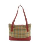 バーバリー BURBERRY トートバッグ PVC レザー チェック柄 ベージュ 赤 /MI ■GY18
