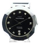 テクノス TECHNOS TEM536 腕時計 ウォッチ クォーツ 石付き カレンダー付き 黒文字盤 シルバー色 ■GY11 /MQ