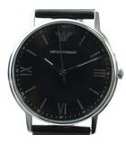 エンポリオアルマーニ EMPORIO ARMANI AR-11013 腕時計 ウォッチ クォーツ ローマン 黒文字盤 レザーベルト シルバー色 ■GY18 /MQ