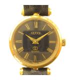 グッチ GUCCI 腕時計 ウォッチ インターロッキング クォーツ 黒文字盤 レザーベルト ゴールド色 ■GY18 /MQ ■OH