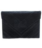 イヴサンローラン YVES SAINT LAURENT クラッチバッグ セカンド パーティ ステッチ レザー 紺 ネイビー /FF