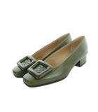 ボッテガヴェネタ BOTTEGA VENETA パンプス スクエアトゥ イントレチャート レザー ロゴ 36 23.5cm 緑 グリーン ■GY18 /MQ