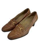 グッチ GUCCI パンプス ローファー レザー ラウンドトゥ ヒール ホースビット 36 23㎝ 茶色 ブラウン /XZ ■GY18