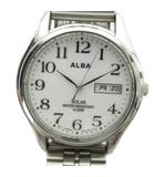 セイコー SEIKO アルバ ALBA V158-0AX0 腕時計 ウォッチ ソーラー カレンダー付き 白文字盤 シルバー色 ■GY11 /MQ