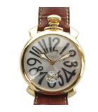ガガミラノ GaGa MILANO MANUALE 48 マヌアーレ 48mm 腕時計 ウォッチ 手巻き スモセコ レザーベルト ゴールドカラー 金色 ■GY11 /MQ