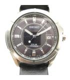セイコー SEIKO v145-0AX0 腕時計 ウォッチ ソーラー 黒文字盤 カレンダー付き デイト シルバー色 ■GY11 /MQ