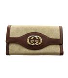 グッチ GUCCI インターロッキング GGキャンバス 長財布 二つ折り 小銭入れ レザー ベージュ 茶 ブラウン 282434・0959 /AN30 ■GY18 ■OH
