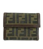フェンディ FENDI 財布 二つ折り キャンバス レザー ズッカ柄 茶色 ブラウン /XZ ■GY18