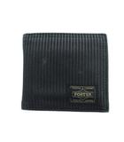 ポーター PORTER 吉田カバン ドローイング 二つ折り財布 ウォレット ロゴ刺繍 ストライプ キャンバス 黒 ブラック ■GY11 /MQ
