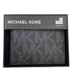 マイケルコース MICHAEL KORS 二つ折り財布 ウォレット MK柄 総柄 レザー ロゴ 黒 ブラック /JS ■GY11