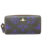ヴィヴィアンウエストウッド Vivienne Westwood 長財布 ロングウォレット ラウンドファスナー オーブ ロゴ 総柄 黒 ブラック 青 ブルー /BB ■GY11