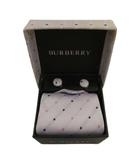 バーバリー BURBERRY ネクタイ カフス ハンカチ 3点セット 絹 シルク ワイドタイ 水玉 ドット柄 総柄 紫 パープル /XZ ■GY11